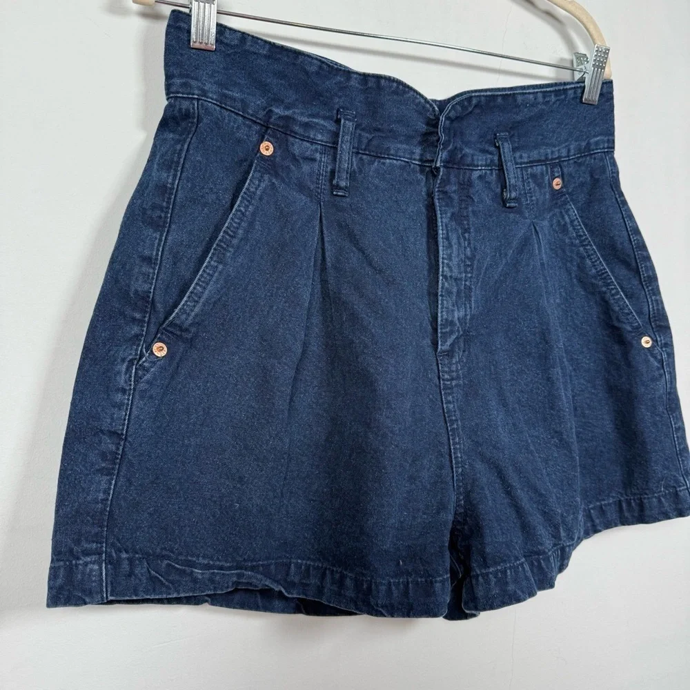 Vintage High Waist 100% Cotton Pleated Denim Women's Shorts, Size 13
